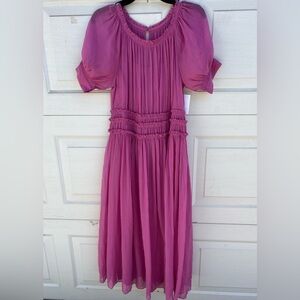 Women's Rebecca Taylor Short Sleeve Cinched Waist Silk Blend Dress Size 8